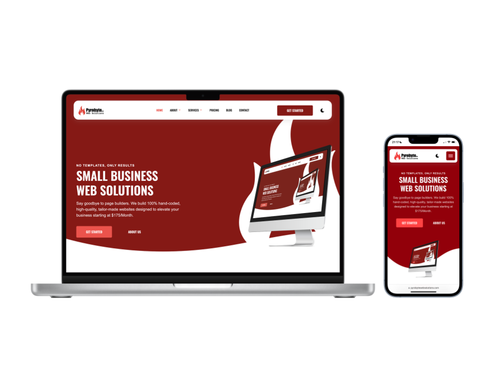 mockup image of the pyrobyte website on desktop and mobile view