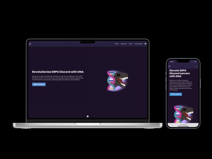 Dna Discord Bot website mockup on a laptop and phone